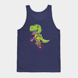 Cute Dinosaur Riding Bicycle Cartoon Tank Top